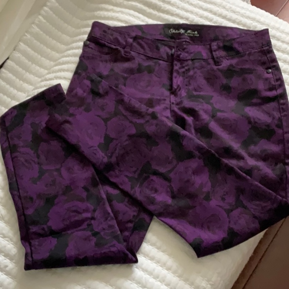 Purple floral stretch pants sz7